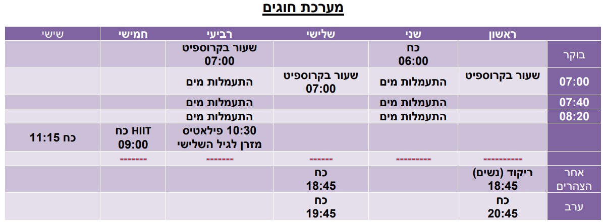 חוגים למנויי המועדון